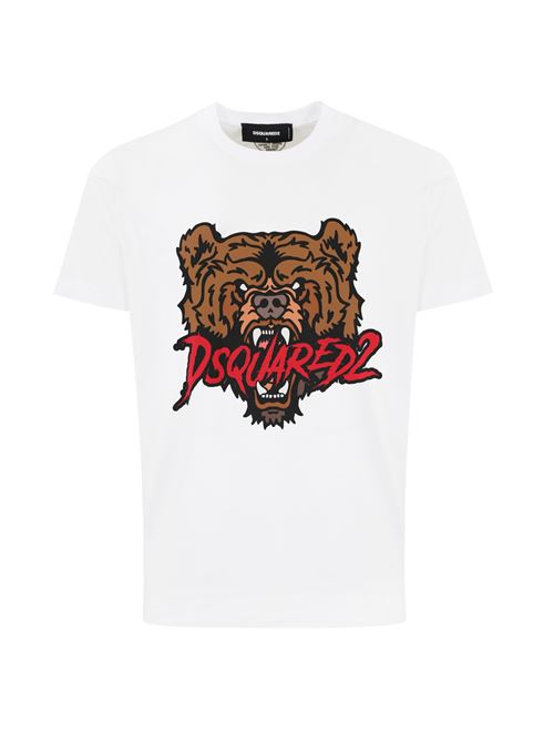 T-shirt con stampa bear logo in cotone bianco DSQUARED2 | S74GD1316 D22014100